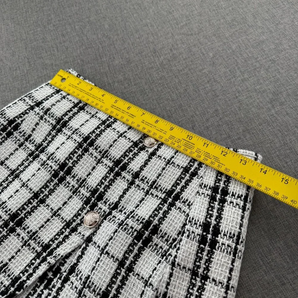NEW! Frenchy Plaid Skort‎ Tweed Mini Skirt Black & White Zipper Size 2 Polyester